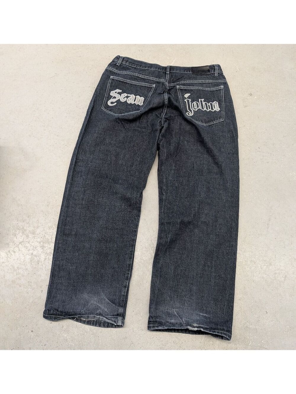 Y2K Sean John Embroidered Spell Out Dark Blue Denim Jeans
